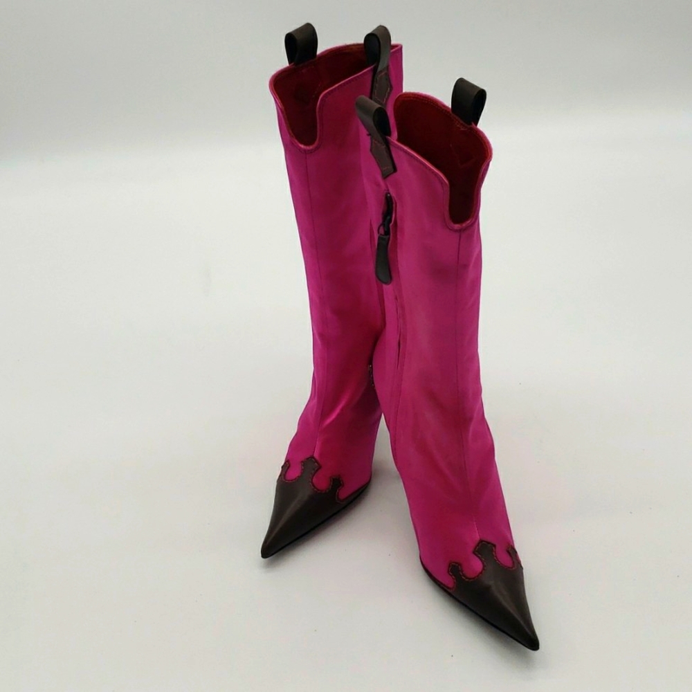 GIUSEPPE ZANOTTI SIZE 40 COLOR PINK SATIN AND BROWN LEATHER 100% AUTHENTIC NEW - Picture 15 of 17